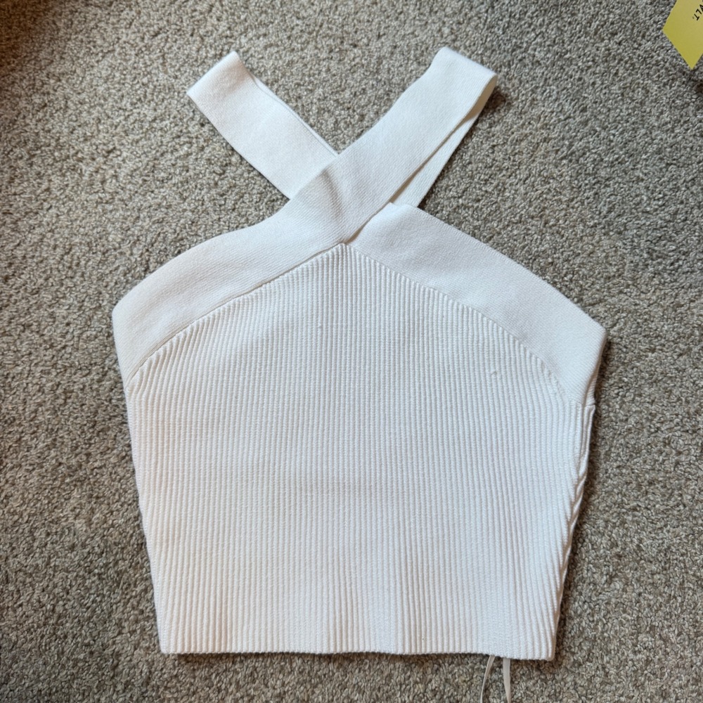 Babaton Aritzia Sculpt Knit Criss Cross Halter Top White Size S Small
